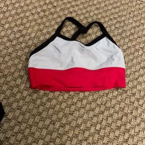 Red black and white sports bra